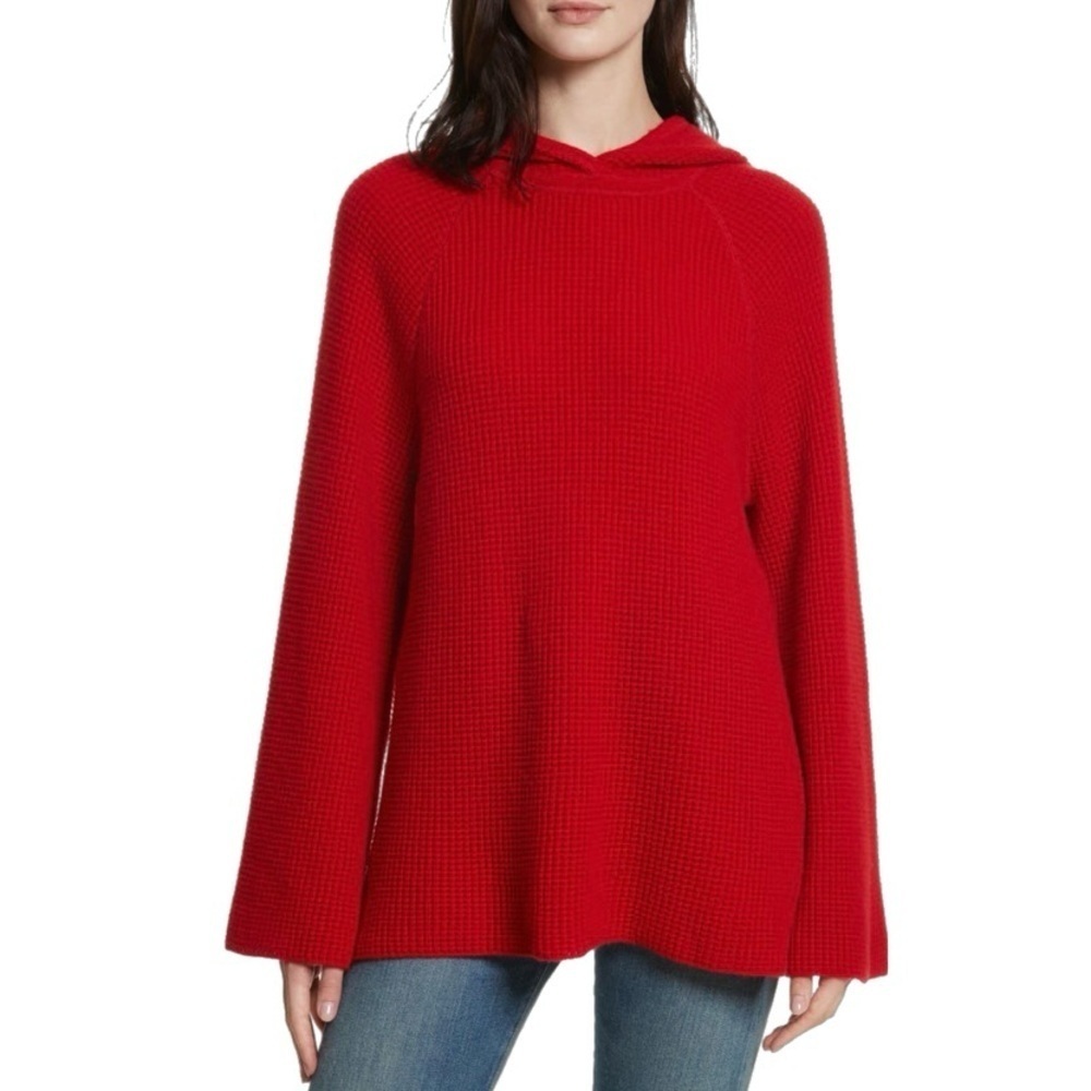 Elizabeth and James Tristan Hooded Waffle Knit 100% Cashmere Sweater, Red size S